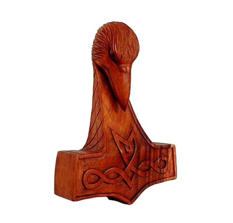 HOPLO Wanddekoobjekt Rabenhammer handmade geschnitztes Ornament Holzbild Rabe Thorhammer Wa von HOPLO