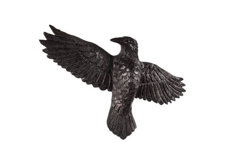 HOPLO Wanddekoobjekt Wandbild Rabe Munin schwarz Holz links Handarbeit Vogel 15 x 27 cm ges von HOPLO