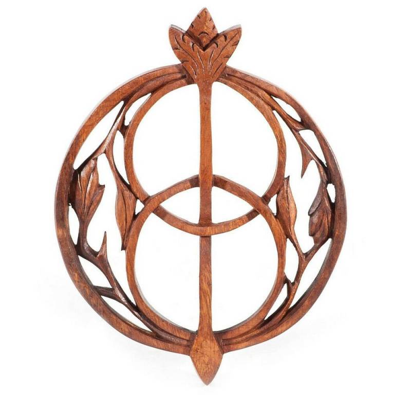 HOPLO Wanddekoobjekt Wandschmuck Chalice wells Avalon klein Holz geschnitztes Ornament Holz von HOPLO