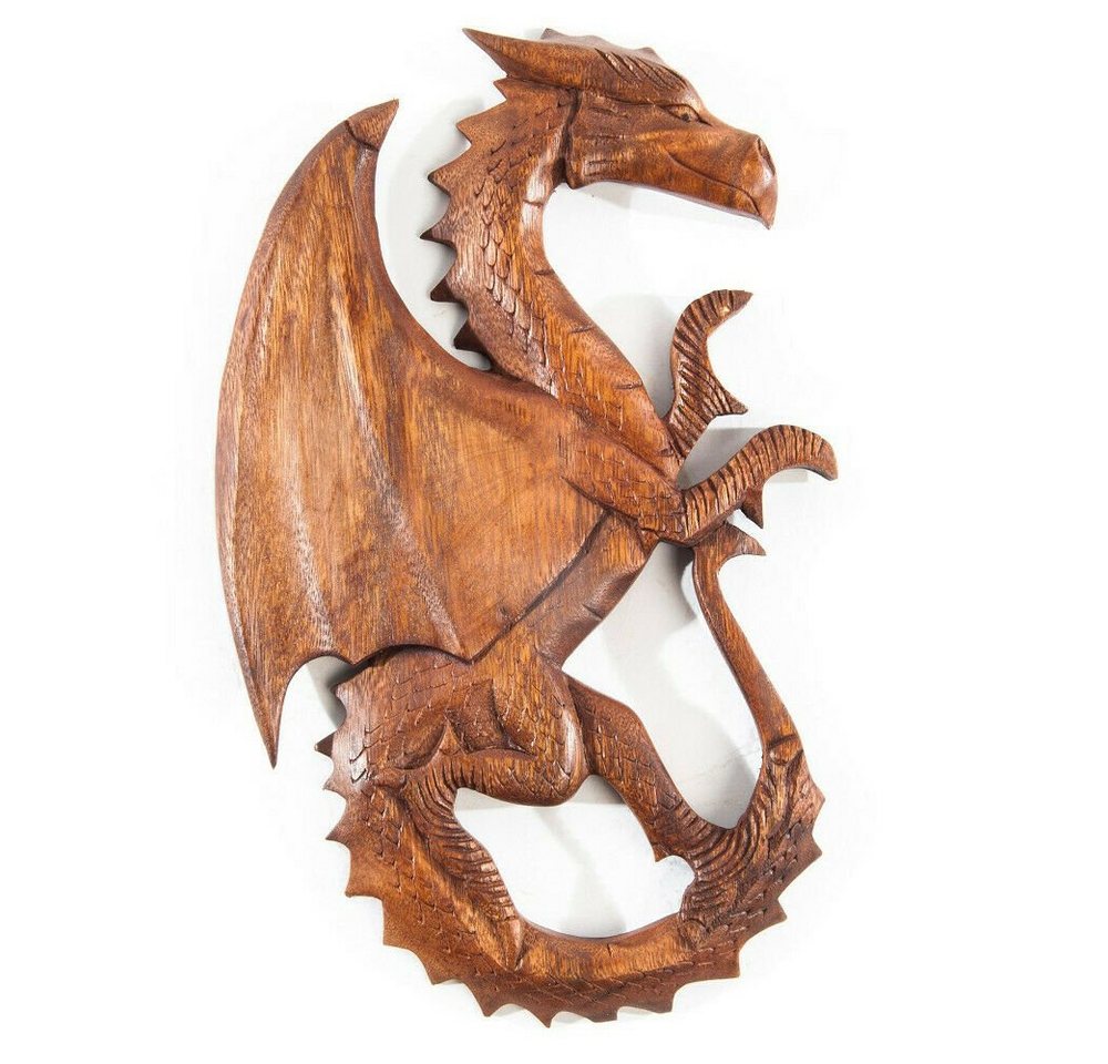 HOPLO Wanddekoobjekt Wandschmuck Drache nach rechts schauend Holz geschnitztes Ornament Hol von HOPLO