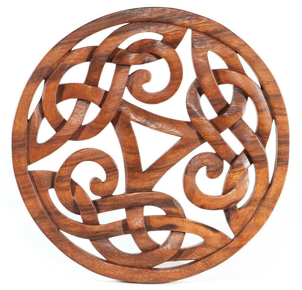 HOPLO Wanddekoobjekt Wandschmuck Keltisches Triskel groß als Holzbild Wanddeko Handarbeit C von HOPLO