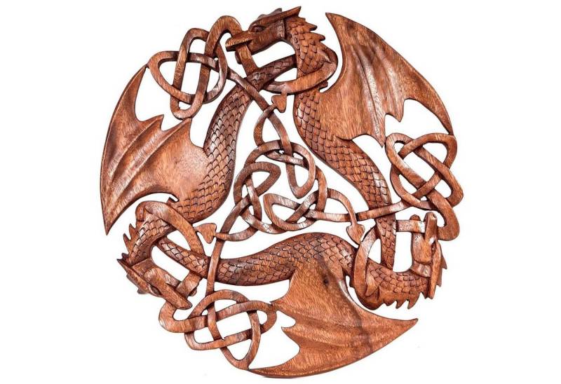HOPLO Wanddekoobjekt Wandschmuck Wandbild Drei keltische Drachen Holz geschnitztes Ornament von HOPLO