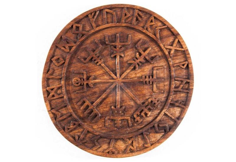 HOPLO Wanddekoobjekt Wandschmuck Wandbild Runen Kreis Wikinger Kompass geschnitztes Ornamen von HOPLO
