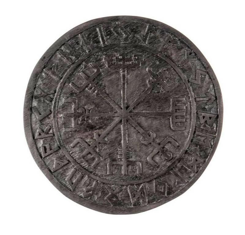 HOPLO Wanddekoobjekt Wandschmuck Wandbild Wikinger Kompass schwarz geschnitztes Ornament Ho von HOPLO