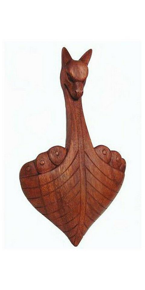 HOPLO Wanddekoobjekt Wandschmuck Wikingerboot Viking Holz geschnitzt 17 cm × 30 cm Wikinge von HOPLO
