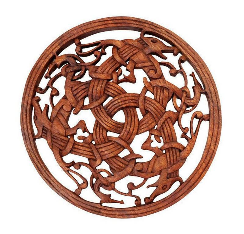 HOPLO Wanddekoobjekt Wikinger Wandbild Drei Drachen keltischer Knoten geschnitztes Ornament von HOPLO