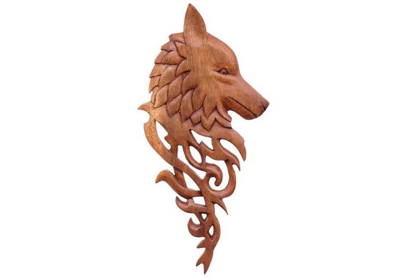 HOPLO Wanddekoobjekt Wolf Wandschmuck Wand Deko Wandbild keltische Knoten Holz rechts schau von HOPLO