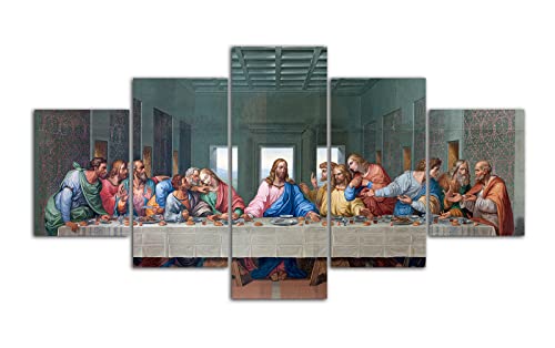 5 Stück Das letzte Abendmahl Wandkunst Bild Leonardo Da Vinci Renaissance Religiöses Poster Druck Leinwand Gemälde Moderne Esszimmer Wohnzimmer Büro Dekoration (insgesamt 100 x 175 cm, ohne Rahmen) von HOPNRU