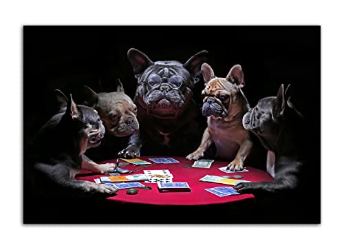 Bulldogge spielt Poker Poster Tier Hund Spielkarten Wand-Kunst-Bild-Kunstdruck Leinwand Malerei Moderne Home Office Dekor (30x45cm-Ohne Rahmen) von HOPNRU