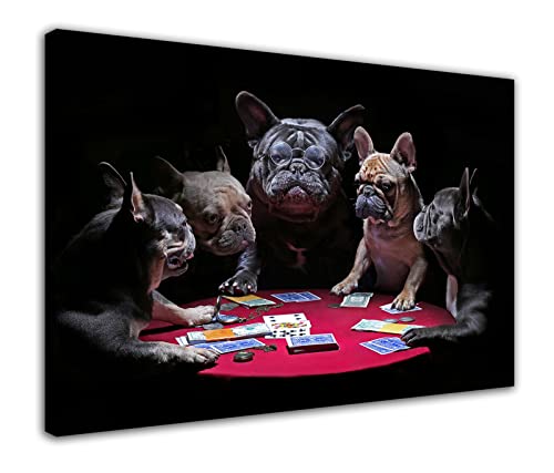 Bulldogge spielt Poker Poster Tier Hund Spielkarten Wand-Kunst-Bild-Kunstdruck Leinwand Malerei Moderne Home Office Dekor (60x90cm-Gerahmt) von HOPNRU