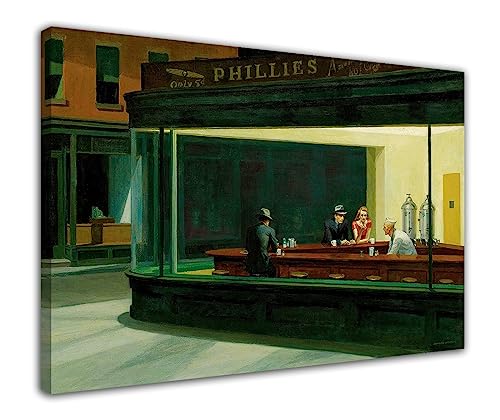 Edward Hopper Kunstgemälde Nighthawk Ölgemälde Poster Wandkunst Bild Druck Leinwand Gemälde Moderne Bar Büro Dekoration Poster (40x60cm-Gerahmt) von HOPNRU