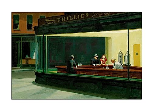 Edward Hopper Kunstgemälde Nighthawk Ölgemälde Poster Wandkunst Bild Druck Leinwand Gemälde Moderne Bar Büro Dekoration Poster (50x75cm-Ohne Rahmen) von HOPNRU