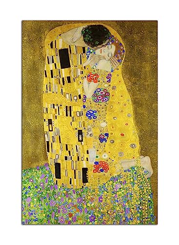 Gustav Klimt die Kuss Kunst Malerei Print Leinwand Poster Wandkunst Moderne Wohnzimmer Schlafzimmer Badezimmer Dekoration Poster Hochzeit Geschenk (20x30cm-Ohne Rahmen) von HOPNRU