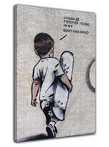 HOPNRU Banksy Graffiti Street Wandkunst Bild Skate Boy Poster Poster Druck Leinwand Gemälde Modern Home Kinderzimmer Dekor Geschenk (30x45cm-Gerahmt) von HOPNRU