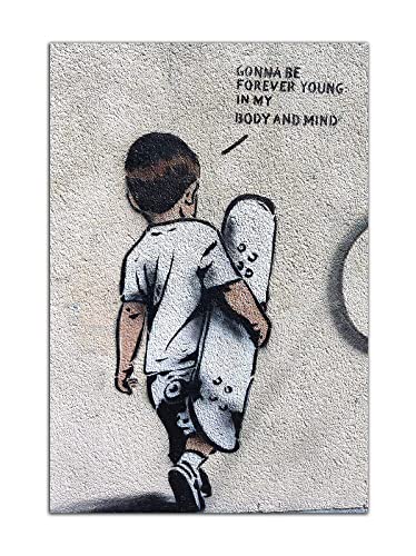 HOPNRU Banksy Graffiti Street Wandkunst Bild Skate Boy Poster Poster Druck Leinwand Gemälde Modern Home Kinderzimmer Dekor Geschenk (50x75cm-Ohne Rahmen) von HOPNRU