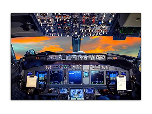 HOPNRU Cockpit Flugdeck Sonnenuntergang Poster Wandkunst Bild drucken Leinwandkunst Gemälde Modernes Büro Wohnzimmer Coole Wanddekoration Poster (30x45cm-Ohne Rahmen) von HOPNRU