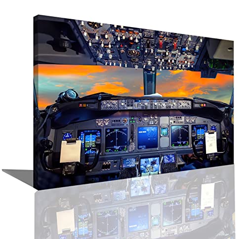 HOPNRU Cockpit Flugdeck Sonnenuntergang Poster Wandkunst Bild drucken Leinwandkunst Gemälde Modernes Büro Wohnzimmer Coole Wanddekoration Poster (60x90cm-Gerahmt) von HOPNRU