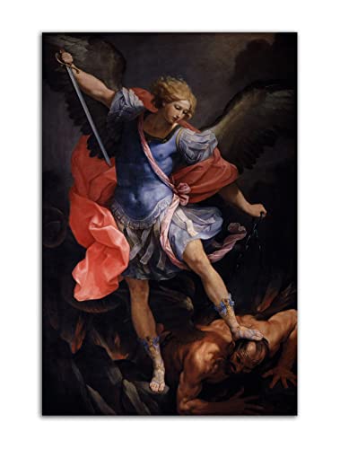 HOPNRU Erzengel Michael besiegte Satan Ölgemälde Poster Romantische Renaissance Wandkunst Bild Druck Leinwand Malerei Dekoratives Poster (50x75cm-Ohne Rahmen) von HOPNRU