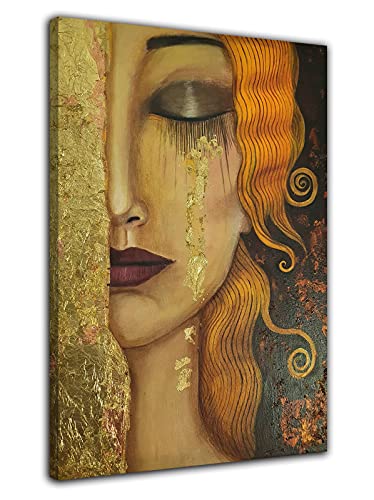 HOPNRU Gustav Klimt Kunstgemälde Freya Goldene Tränen Poster Druck Leinwand Malerei Wandkunst Bild Modernes Zuhause Schlafzimmer Dekor Poster (30x45cm-Gerahmt) von HOPNRU