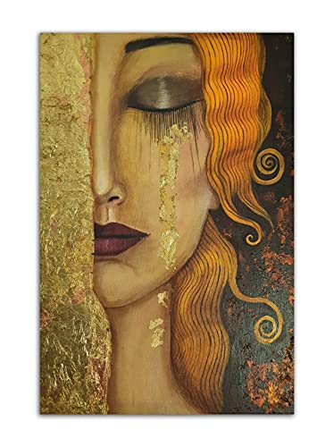 HOPNRU Gustav Klimt Kunstgemälde Freya Goldene Tränen Poster Druck Leinwand Malerei Wandkunst Bild Modernes Zuhause Schlafzimmer Dekor Poster (40x60cm-Ohne Rahmen) von HOPNRU