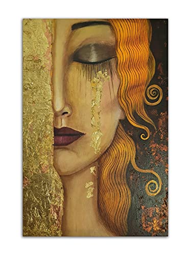 HOPNRU Gustav Klimt Kunstgemälde Freya Goldene Tränen Poster Druck Leinwand Malerei Wandkunst Bild Modernes Zuhause Schlafzimmer Dekor Poster (60x90cm-Ohne Rahmen) von HOPNRU