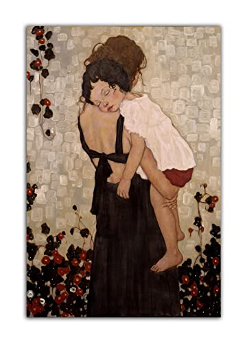 HOPNRU Gustav Klimt Mutter Holding Kind Poster Wandkunst Bild Print Leinwand Malerei Moderne Home Schlafzimmer Hochzeit Dekor Poster Geschenk (16x24inch (40x60cm)-Ohne Rahmen) von HOPNRU