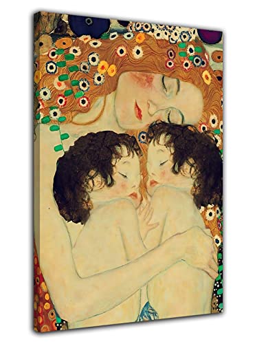 HOPNRU Gustav Klimt Poster mit Mutter und Kind, Zwillinge, Kunstdruck, Leinwandbild, Gemälde, Schlafzimmer-Dekoration, Wandbild(16x24inch(40x60cm)-Gerahmt) von HOPNRU