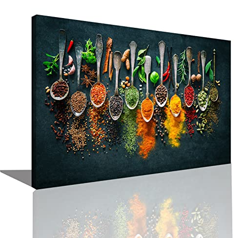 HOPNRU Kräuter und Gewürze Chili Löffel Leinwand Malerei Lebensmittel Poster Wandkunst Bild für Küche Dekoration Malerei Wandbild (12x18inch(30x45cm),gerahmt) von HOPNRU