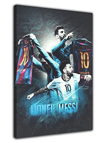 HOPNRU Lionel Messi Poster Fußballspieler Jersey Wall Art Picture Print Leinwandbild Malerei Moderne Wohnzimmer Jungen Schlafzimmer Dekor Poster (30x45cm-Gerahmt) von HOPNRU