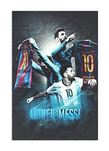 HOPNRU Lionel Messi Poster Fußballspieler Jersey Wall Art Picture Print Leinwandbild Malerei Moderne Wohnzimmer Jungen Schlafzimmer Dekor Poster (30x45cm-Ohne Rahmen) von HOPNRU