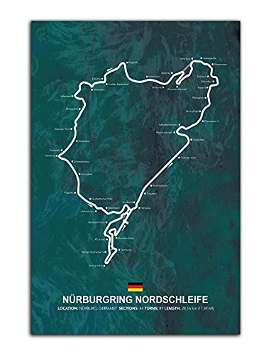 HOPNRU Nürburgring Nord Ring Karte Poster Wandkunst Kunstdruck Leinwand Malerei Moderne Familie Wohnzimmer Arbeitszimmer Dekoration Wandbild (16x24inch (40x60cm), Ohne Rahmen) von HOPNRU