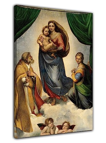 HOPNRU Sixtinische Madonna Raphael Renaissance Ölgemälde Poster Engel Wandkunst Bild Druck Leinwand Malerei Moderne Schlafzimmer Dekoration Poster (30x45cm-Gerahmt) von HOPNRU