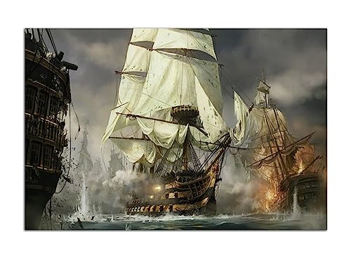 HOPNRU Vintage Nautical Wars Segelboot Kriegsschiff Poster Piratenschiff Wandkunst Bild Druck Leinwand Malerei Modernes Zuhause Wohnzimmer Büro Dekor Poster (30x45cm-Ohne Rahmen) von HOPNRU