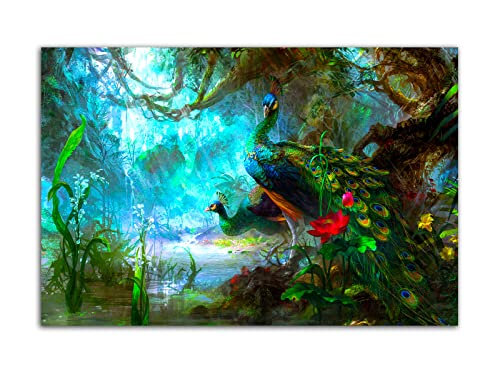 HOPNRU Zwei schöne Pfauen im Wald Poster Dschungel Vogel Tier Wandkunst Bild Druck Leinwand Malerei Moderne Dekoration Poster (60x90cm-Ohne Rahmen) von HOPNRU