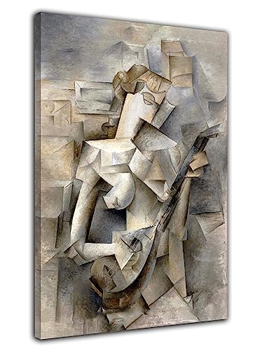 Halten von Mandolinenmädchen Statue Poster Pablo Picasso Malerei Wandkunst Bild Print Leinwand Malerei moderne Schlafzimmer Badezimmer Dekoration Poster (40x60cm-Gerahmt) von HOPNRU