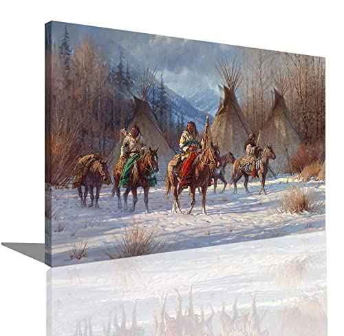 Native American Indian Chief Tribal und Pferd Jagd Iglu Kunst Malerei Wandkunst Bild Poster Poster Moderne Wohnzimmer Büro Dekor Poster (20x30cm-Gerahmt) von HOPNRU