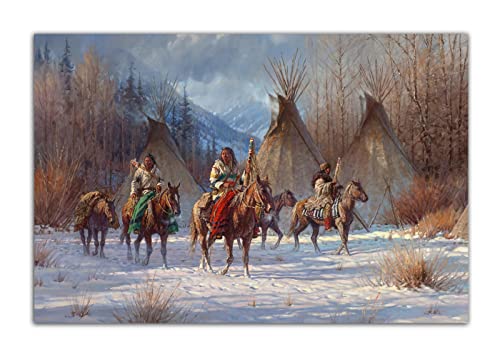 Native American Indian Chief Tribal und Pferd Jagd Iglu Kunst Malerei Wandkunst Bild Poster Poster Moderne Wohnzimmer Büro Dekor Poster (30x45cm-Ohne Rahmen) von HOPNRU