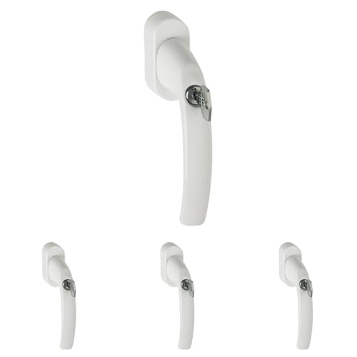 HOPPE 10763968 ATLANTA Sicherheits-Fenstergriff Secustik m. Rast. 45°,VK 7 x 32-42 mm, weiß mit erhöhtem Einbruchsschutz mit Sperrzylinder, farbe (Packung mit 4) von HOPPE