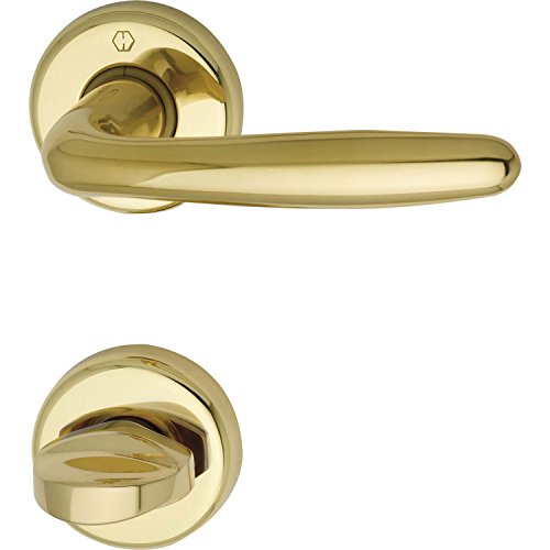 HOPPE 3066806 Drücker-Garnitur Roissy auf Rundrosette | Messing poliert | WC-Drehknopf | gold glänzend von HOPPE