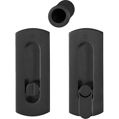 HOPPE Schiebetür Griff Set - 2x Muschelgriff eckig + 1x Stiernziehgriff WC, Messing schwarz satiniert von HOPPE