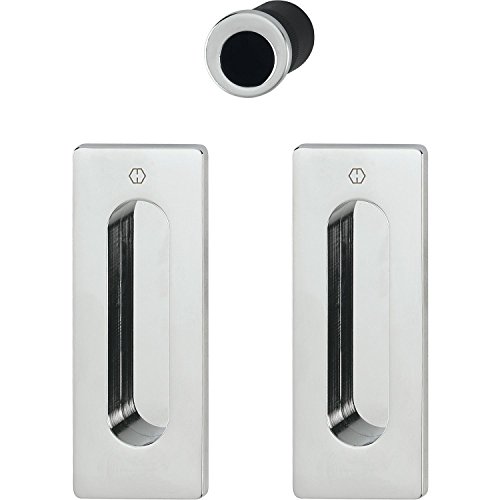 HOPPE Schiebetürmuschel Set M464 - ohne Schloss, eckige Rosette BL, verchromt-PVD | Muschelgriffe von HOPPE