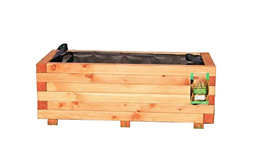 HOQ Pflanzkasten aus Lärche - mit Vlies und Griffen - Premium Pflanzkübel - Holz Blumentopf - Hochbeet aus Holz - Blumenkasten 120 x 40 x 31 cm von HOQ