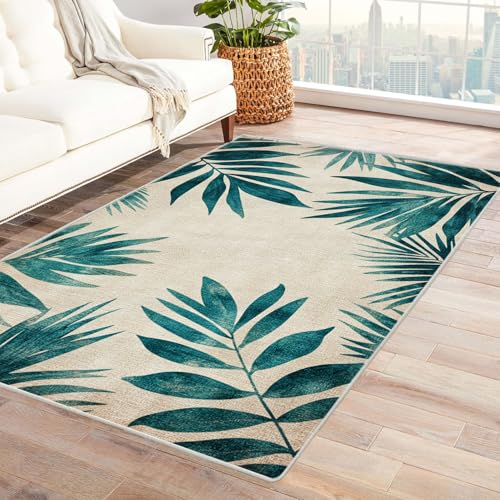 HOQIU Kurzflor Teppiche Abstrakter botanischer Druck Teppich Wohnzimmer, Teppich Schlafzimmer, Teppiche, Deko Home.(Gelb)-90x120cm von HOQIU