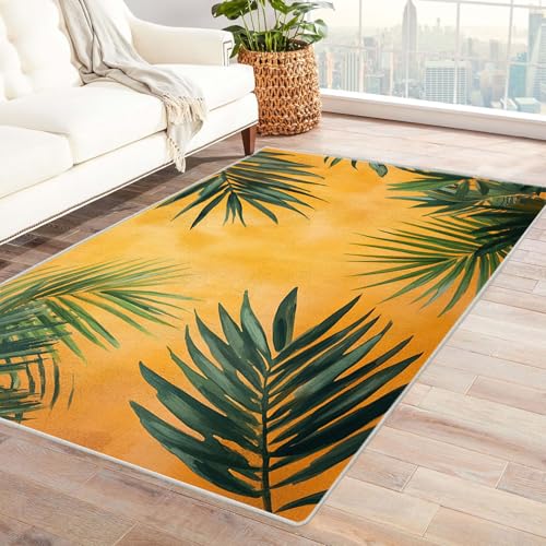 HOQIU Kurzflor Teppiche Abstrakter botanischer Druck TeppichWohnzimmer, Teppich Schlafzimmer, teppiche Flur, Balkon Teppich, Zuhause Deko.(grün)-150x240cm von HOQIU