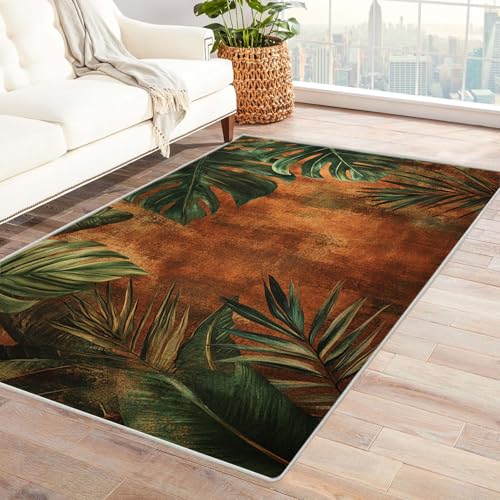 HOQIU Kurzflor Teppiche Abstrakter botanischer Druck TeppichWohnzimmer, Teppich Schlafzimmer, teppiche Flur, Balkon Teppich, Zuhause Deko.(grün)-90x120cm von HOQIU