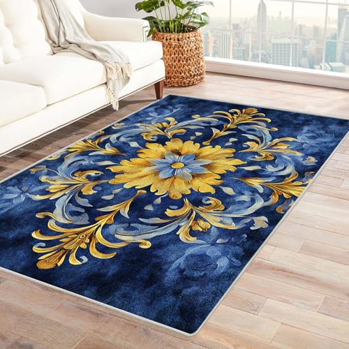HOQIU Teppiche Abstrakter Blumendruck mit Weinrebe Teppich, Wohnzimmer Teppich, Teppiche Wohnzimmer Bunt, Carpet Bedroom, Zimmer Deko.(Gelb)-180x270cm von HOQIU