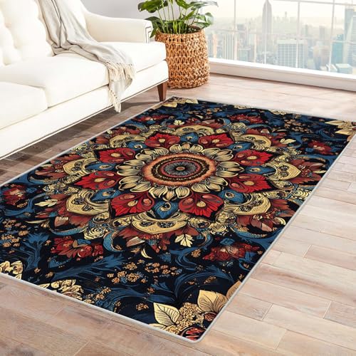HOQIU Teppiche Abstrakter Blumendruck mit Weinrebe TeppichWohnzimmer, Teppich Schlafzimmer, teppiche Flur, Balkon Teppich, Zuhause Deko.(blau)-150x180cm von HOQIU