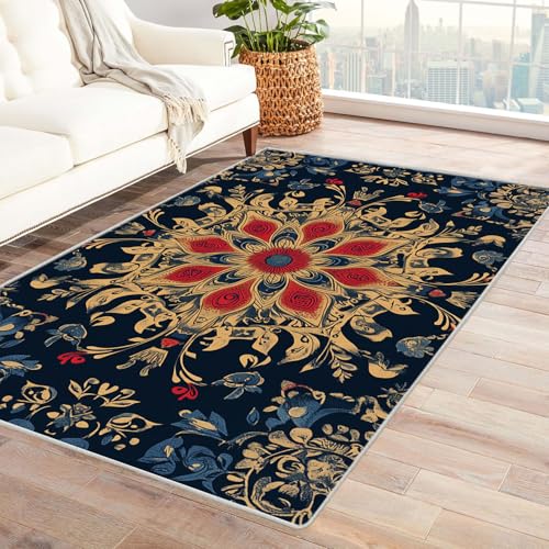 HOQIU Teppiche Abstrakter Blumendruck mit Weinrebe TeppichWohnzimmer, Teppich Schlafzimmer, teppiche Flur, Balkon Teppich, Zuhause Deko.(blau)-180x270cm von HOQIU