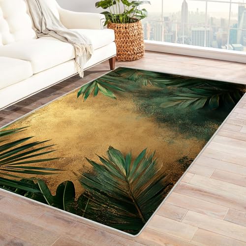 HOQIU Teppiche Groß Abstrakter botanischer Druck Teppich Wohnzimmer, Teppich Schlafzimmer, Teppiche, Deko Home.(grün)-180x240cm von HOQIU