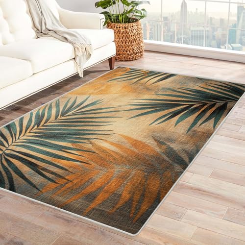 HOQIU Teppiche Modern Abstrakter botanischer Druck Teppich, Wohnzimmer Teppich, Teppiche Wohnzimmer Bunt, Carpet Bedroom, Zimmer Deko.(grün)-60x90cm von HOQIU